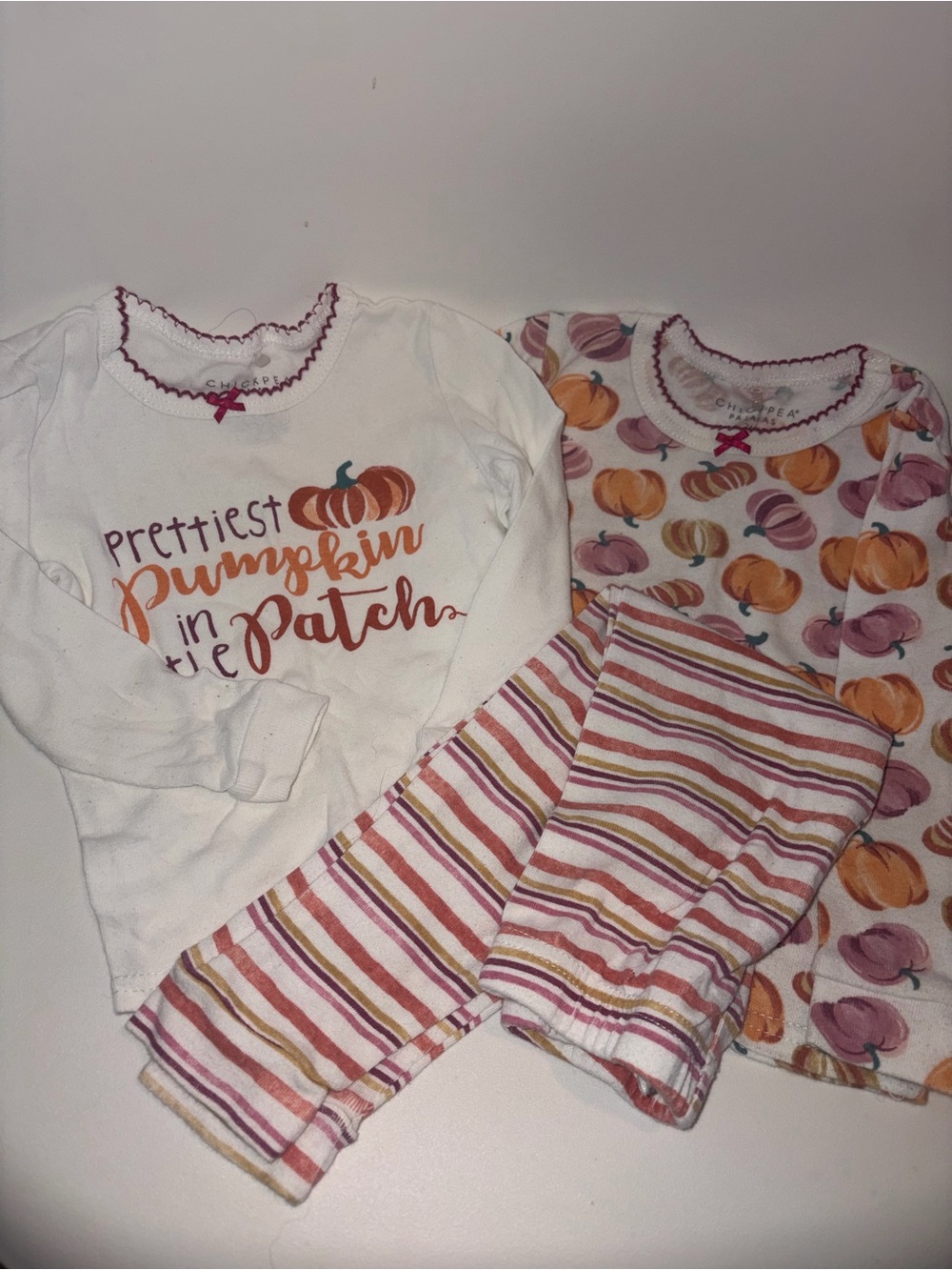 chick pea Kids Pumpkin Patch 3-Piece Pajama Set - White, Orange & Pink